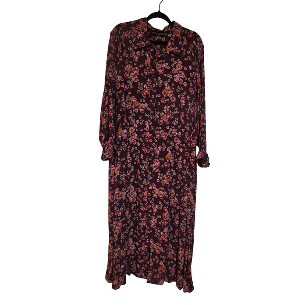 Eddie Bauer Womens 4X Purple Floral Rayon Maxi Dress With Button Front & Long Sl